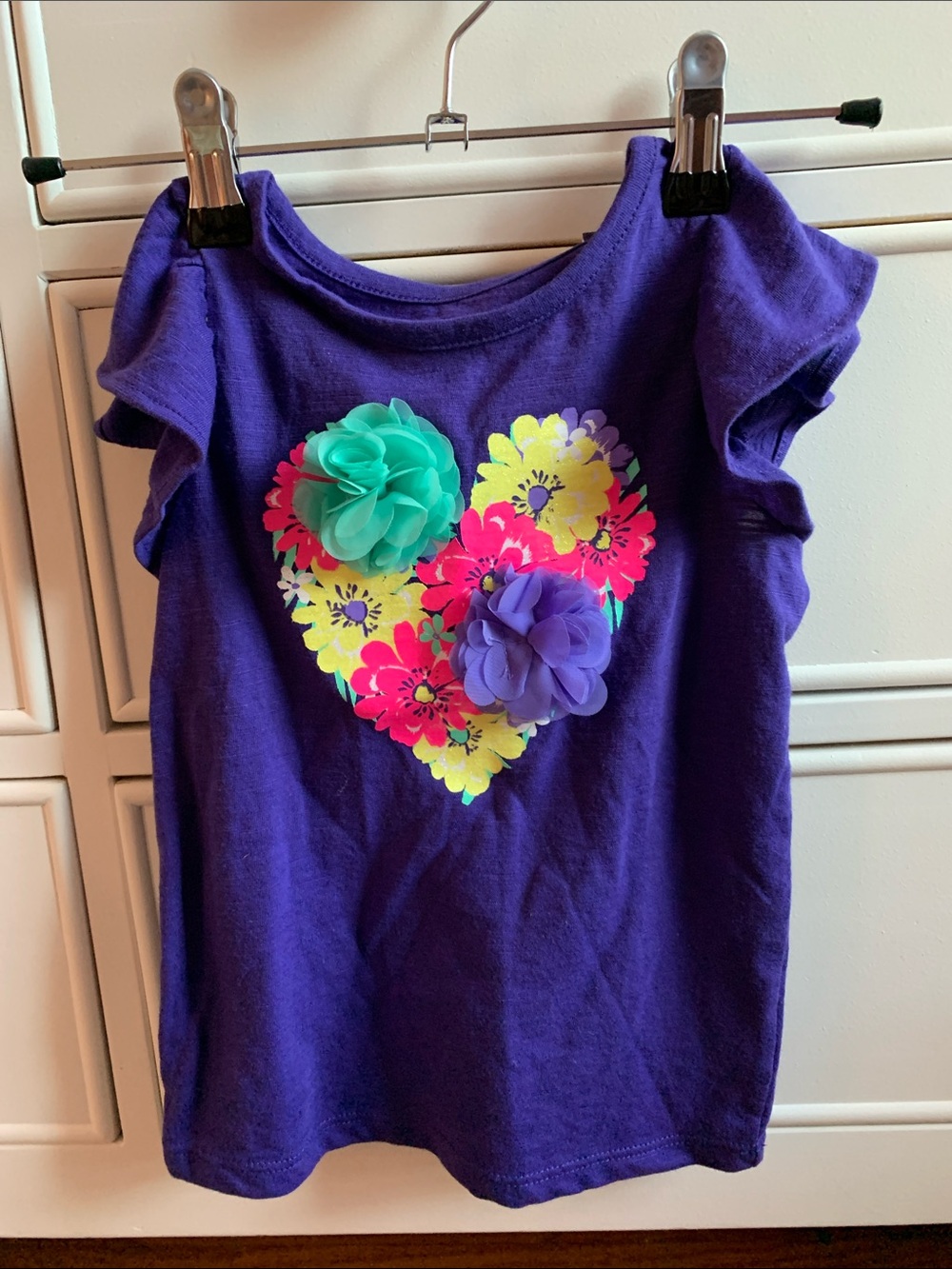 Cherokee Purple Floral Heart Tee with 3D Flowers